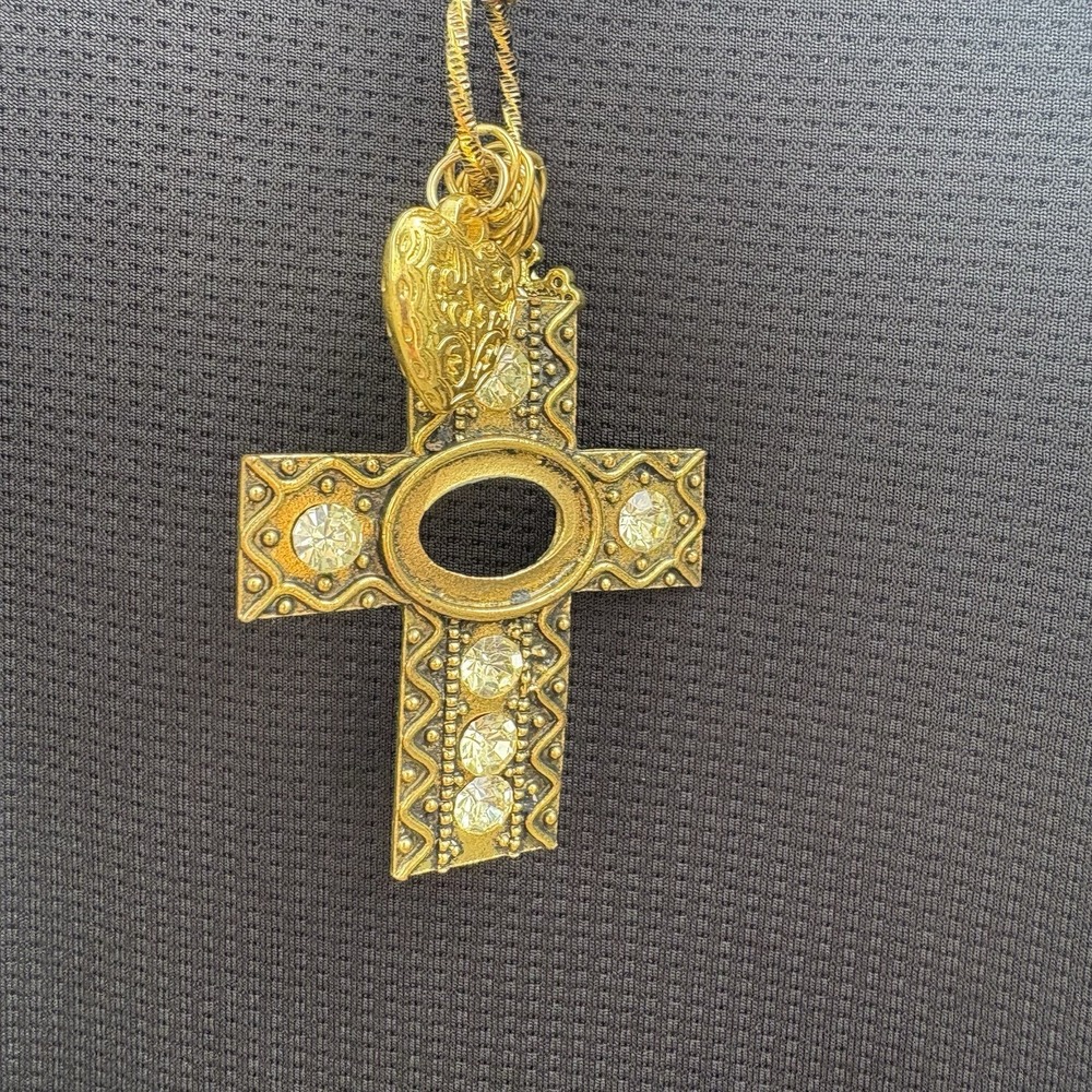 Gold Toned Cross Necklace Costume Ornate